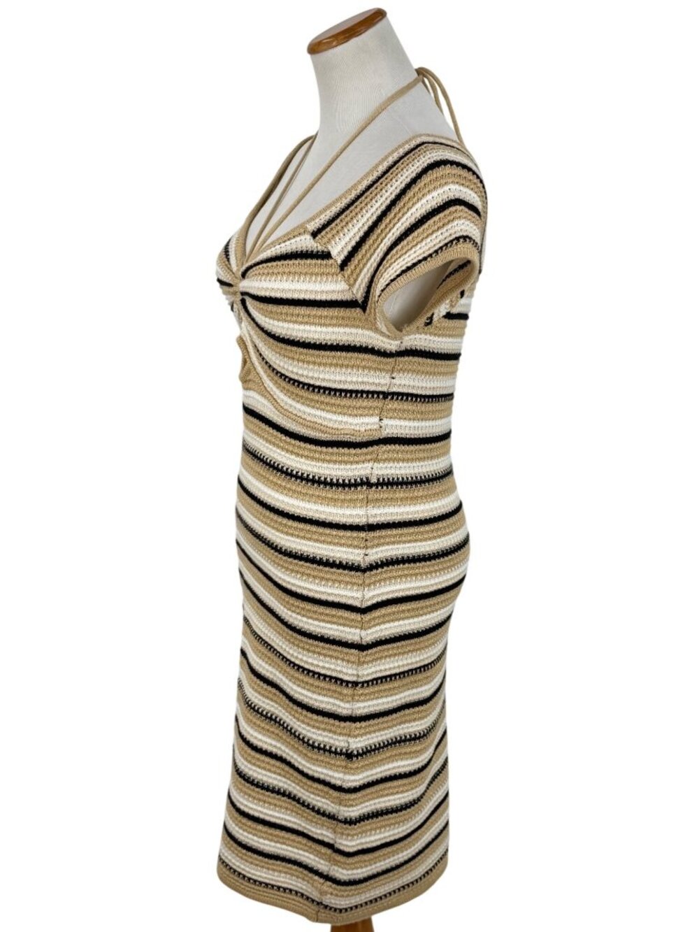 Madden NYC Crochet Knit Neutral Striped Mini Dress M| Coastal Cowgirl Boho Indie - Picture 10 of 16